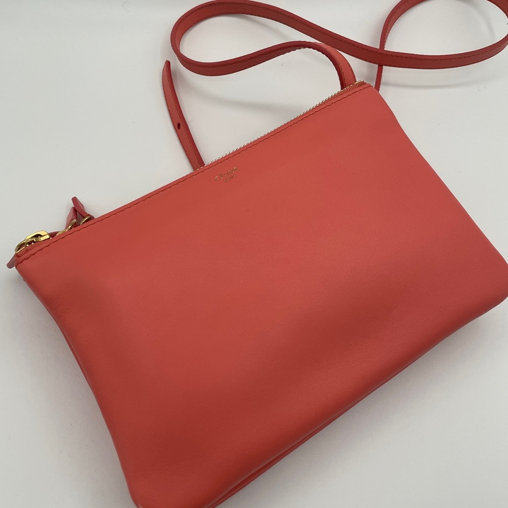 10/10 Céline Lambskin Small Trio Crossbody- Lipstick